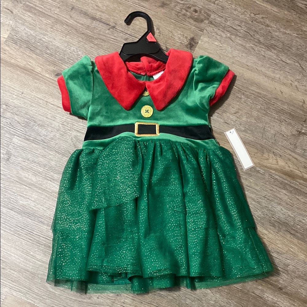 Festive Green and Red Elf Costume Dress for Kids